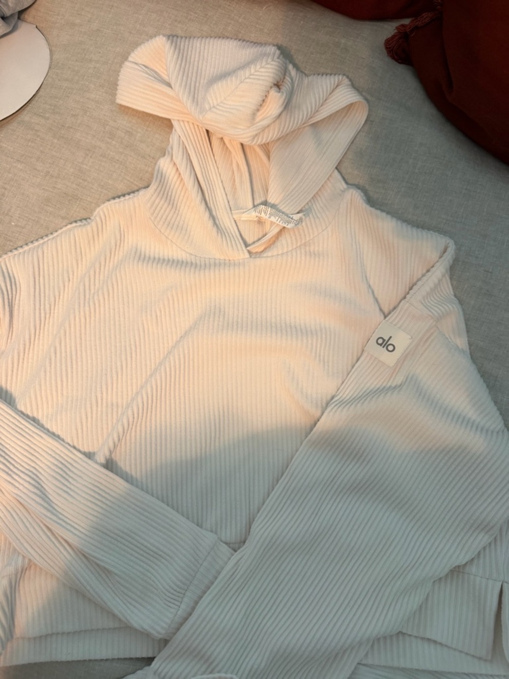 ALO Yoga Ribbed Hoodie & Joggers Set in Cream - Picture 3 of 9